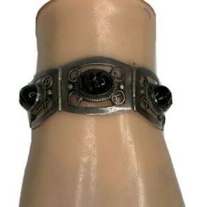 Vintage Bohemian Bracelet TNC Mexico Stone Face Sterling Silver 6.75"